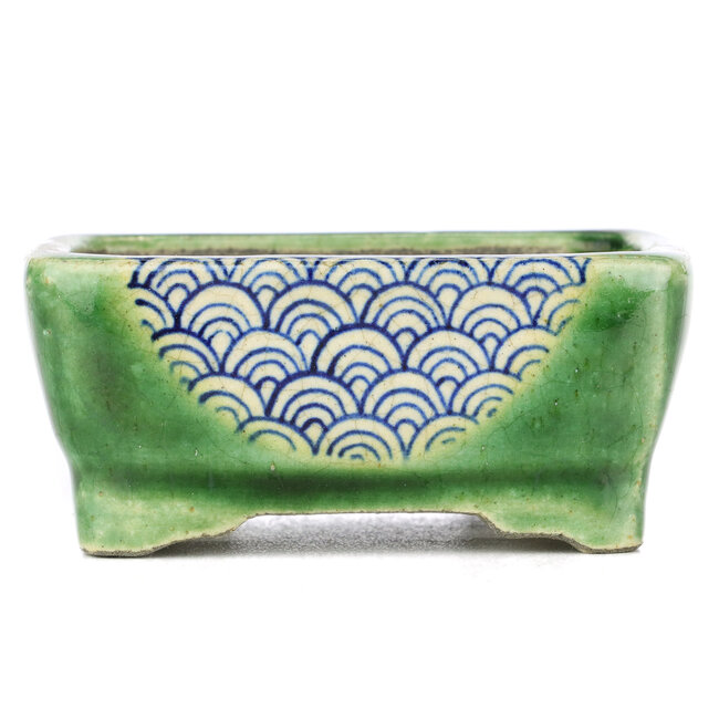 Pot à bonsaï vert rectangulaire par Terahata Satomi Mazan - 87 x 65 x 38 mm