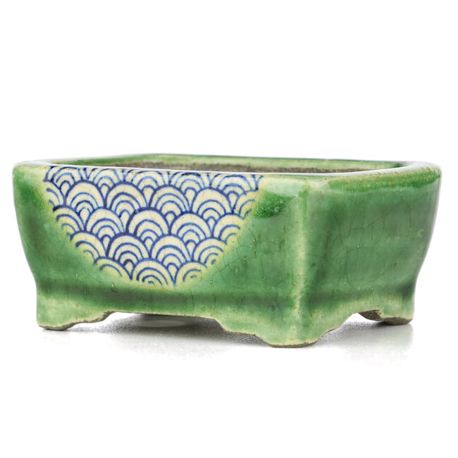 Maceta de bonsái verde rectangular de Terahata Satomi Mazan - 87 x 65 x 38 mm