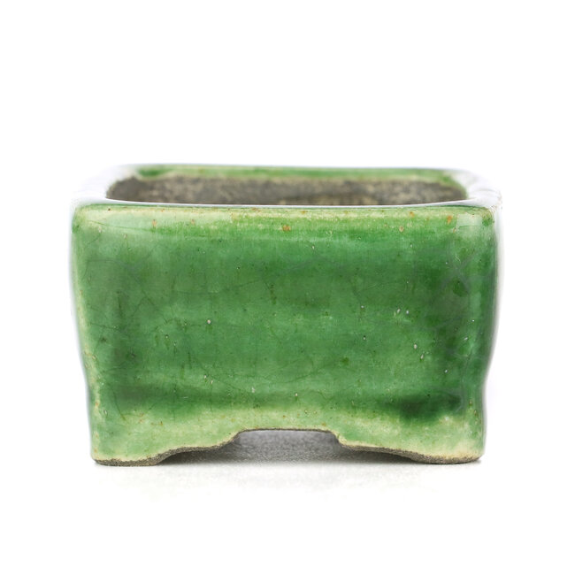 Rectangular green bonsai pot by Terahata Satomi Mazan - 87 x 65 x 38 mm