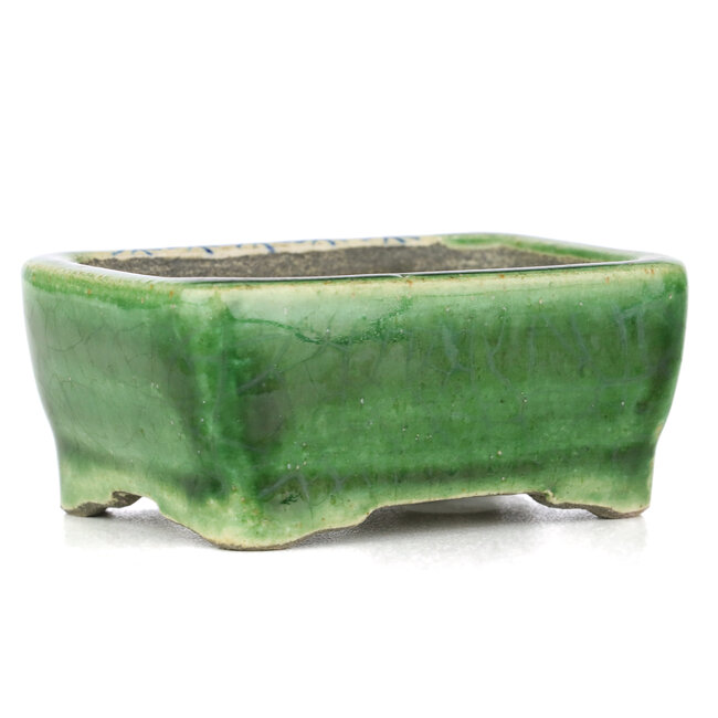 Pot à bonsaï vert rectangulaire par Terahata Satomi Mazan - 87 x 65 x 38 mm