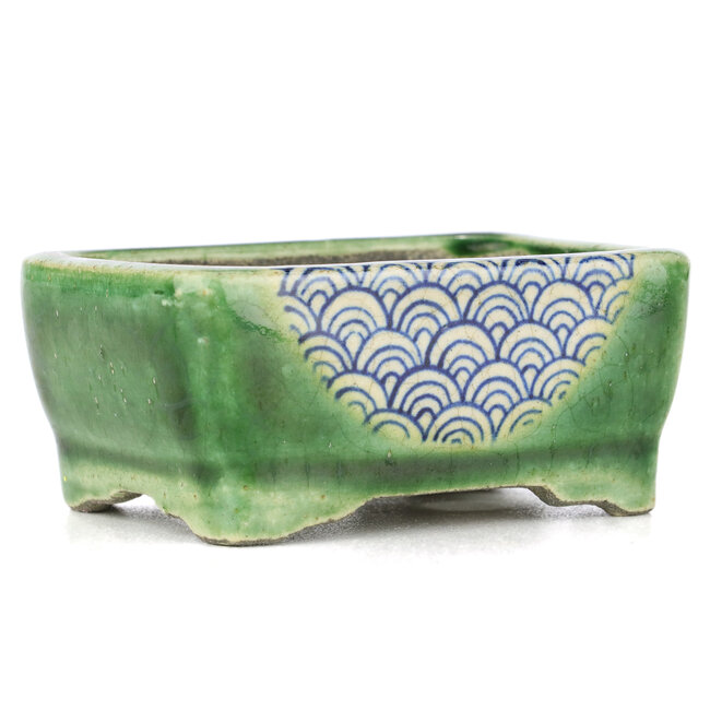 Rectangular green bonsai pot by Terahata Satomi Mazan - 87 x 65 x 38 mm