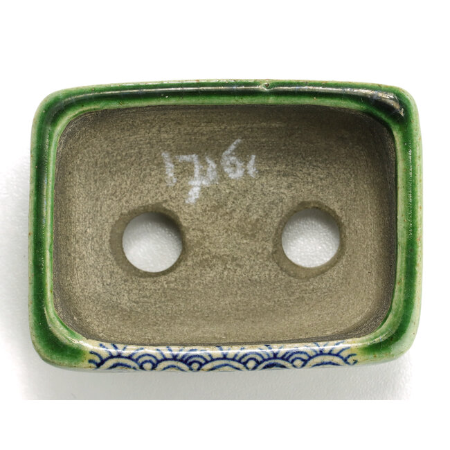 Pot à bonsaï vert rectangulaire par Terahata Satomi Mazan - 87 x 65 x 38 mm