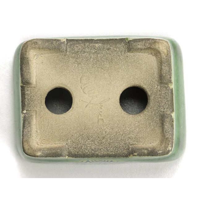Rectangular green bonsai pot by Terahata Satomi Mazan - 87 x 65 x 38 mm