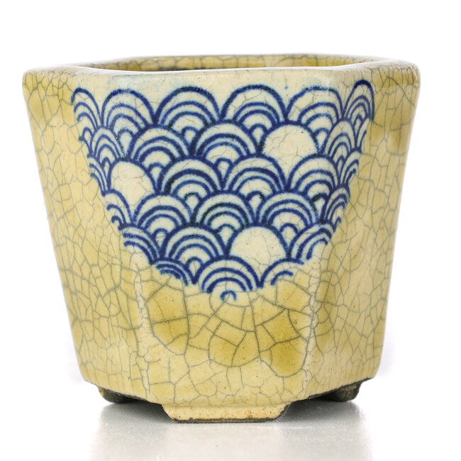 Maceta de bonsái beige hexagonal de Terahata Satomi Mazan - 73 x 65 x 66 mm