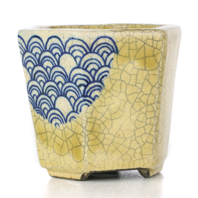 Maceta de bonsái beige hexagonal de Terahata Satomi Mazan - 73 x 65 x 66 mm