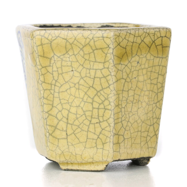 Zeshoekige beige bonsaipot van Terahata Satomi Mazan - 73 x 65 x 66 mm