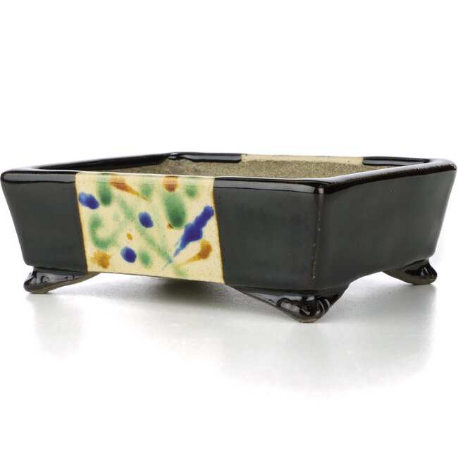 Maceta de bonsái marrón rectangular de Terahata Satomi Mazan - 155 x 130 x 55 mm