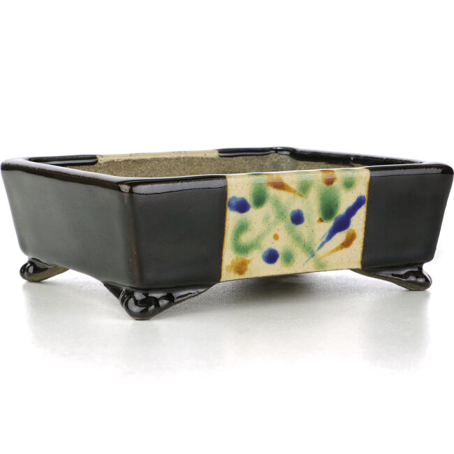Rectangular brown bonsai pot by Terahata Satomi Mazan - 155 x 130 x 55 mm