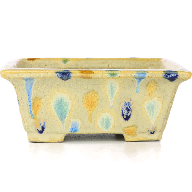 Rechteckige beige Bonsaischale von Terahata Satomi Mazan - 157 x 140 x 65 mm