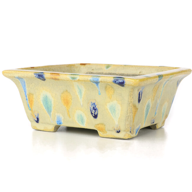 Rechteckige beige Bonsaischale von Terahata Satomi Mazan - 157 x 140 x 65 mm