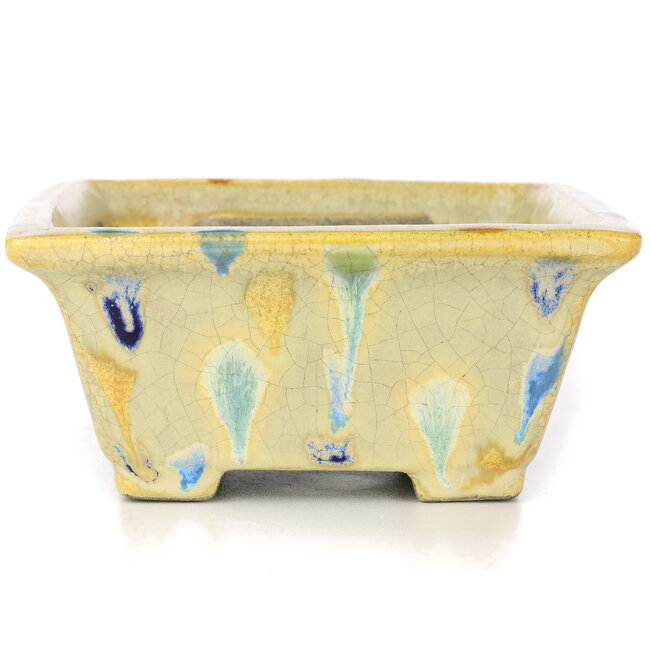 Rechteckige beige Bonsaischale von Terahata Satomi Mazan - 157 x 140 x 65 mm