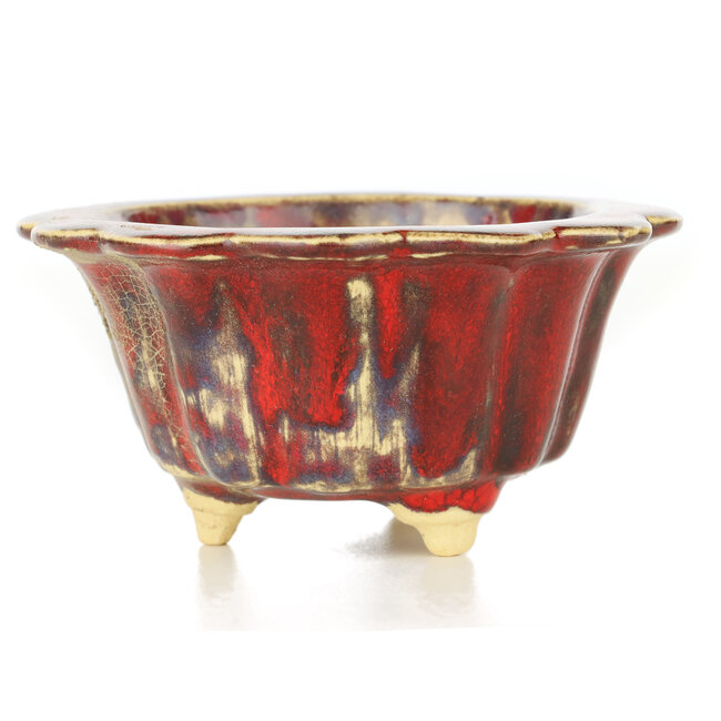 Vaso per bonsai rosso rotondo di Sharaku - 115 x 115 x 62 mm