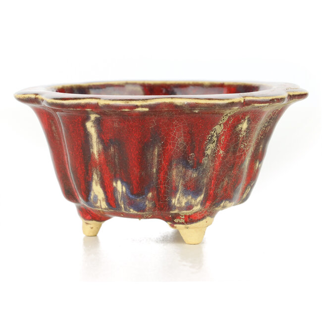 Ronde rode bonsaipot van Sharaku - 115 x 115 x 62 mm