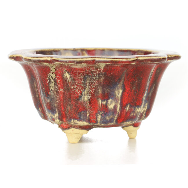 Round red bonsai pot by Sharaku - 115 x 115 x 62 mm