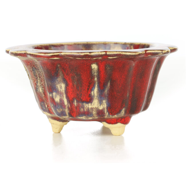 Maceta de bonsái redonda roja de Sharaku - 115 x 115 x 62 mm