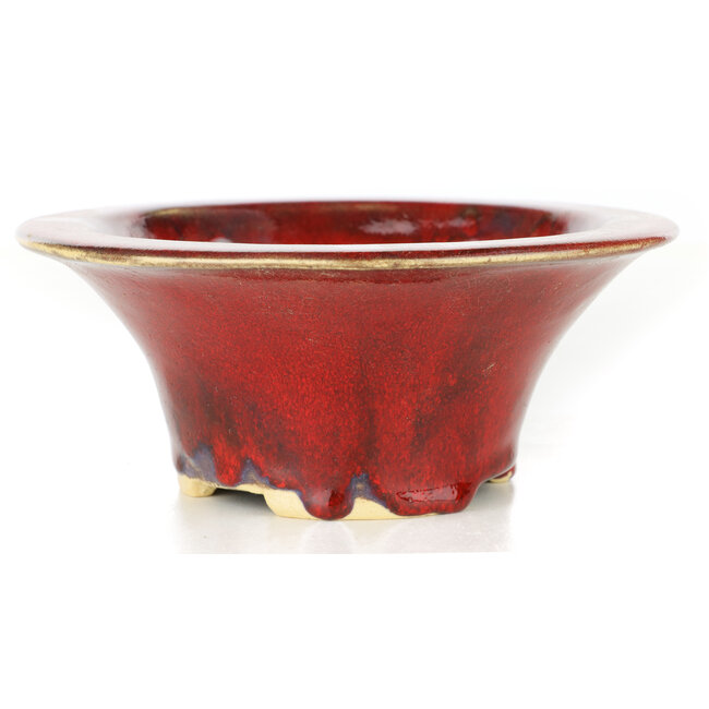 Ronde rode bonsaipot van Sharaku - 163 x 163 x 67 mm