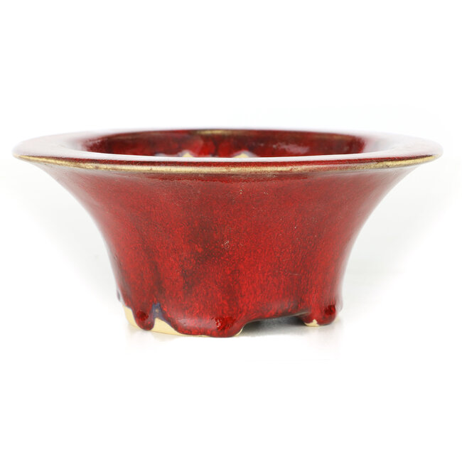 Round red bonsai pot by Sharaku - 163 x 163 x 67 mm