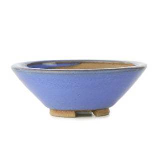 Bigei - Hirata Atsumi 95 mm round blue bonsai pot by Bigei, Tokoname, Japan