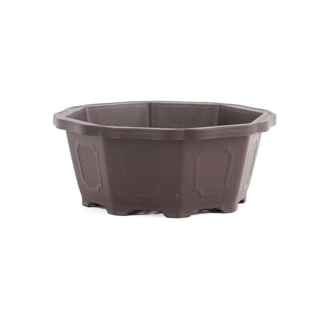 Pot à bonsaï octogonal en plastique marron - 150 x 150 x 65 mm