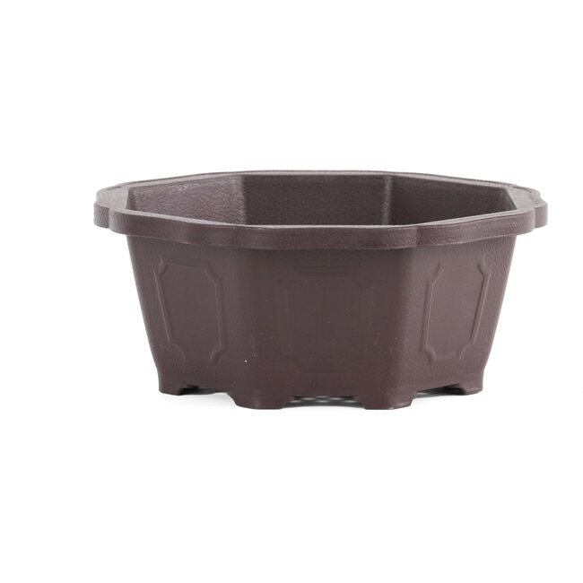 Octagonal brown plastic bonsai pot - 150 x 150 x 65 mm