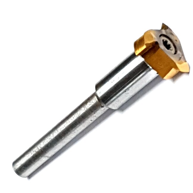 HSS milling tool; Shaft: 6mm. Head : 18 mm. Length: 61mm. Not suitable for Dremel. For cutting jin and shari in bonsai.