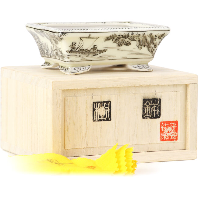 Pot à bonsaï rectangulaire noir par Kutani - 95 x 75 x 35 mm