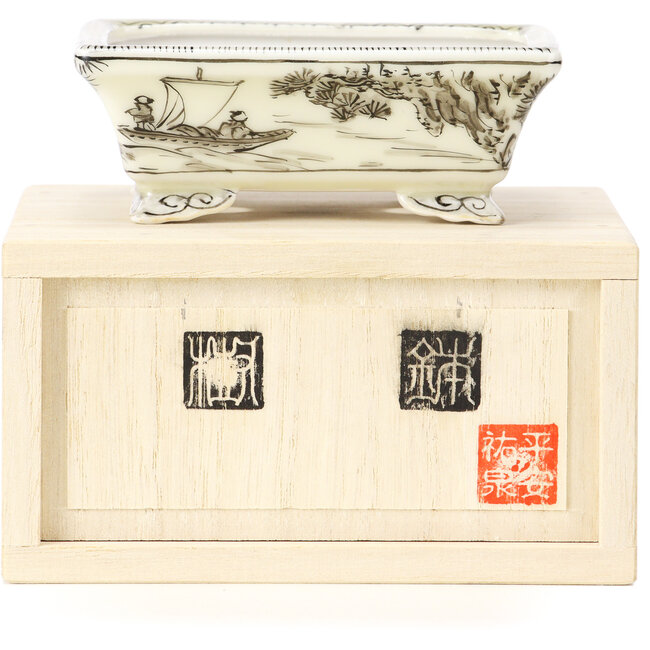 Rectangular black bonsai pot by Kutani - 95 x 75 x 35 mm