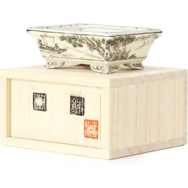 Rectangular black bonsai pot by Kutani - 95 x 75 x 35 mm