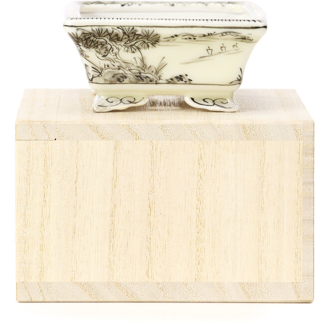 Rectangular black bonsai pot by Kutani - 95 x 75 x 35 mm