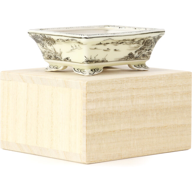 Vaso per bonsai rettangolare nero di Kutani - 95 x 75 x 35 mm