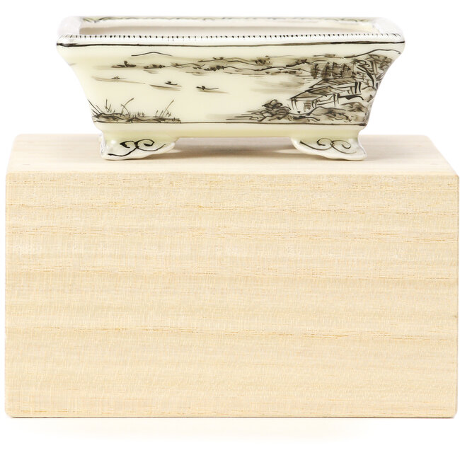 Rechteckige schwarze Bonsaischale von Kutani - 95 x 75 x 35 mm