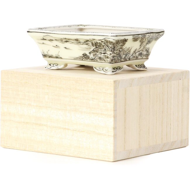 Rectangular black bonsai pot by Kutani - 95 x 75 x 35 mm