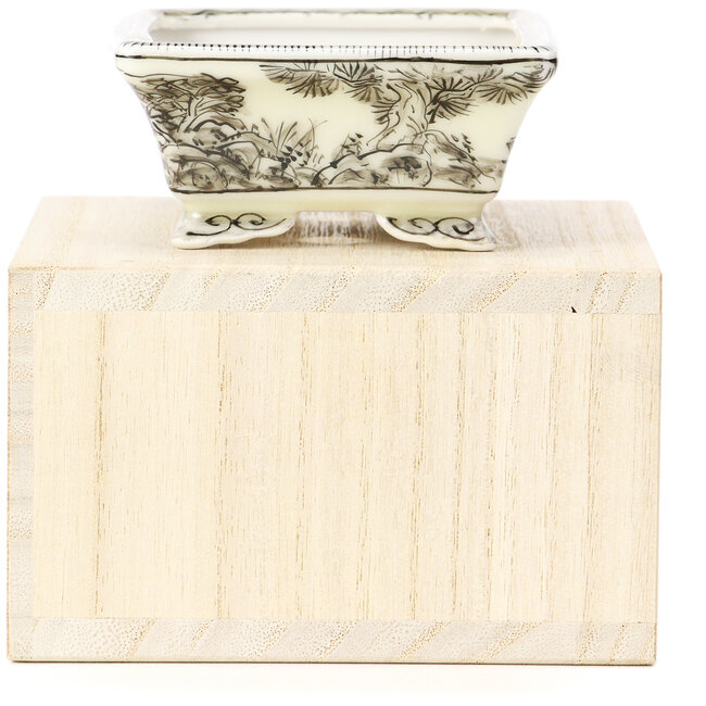 Rectangular black bonsai pot by Kutani - 95 x 75 x 35 mm