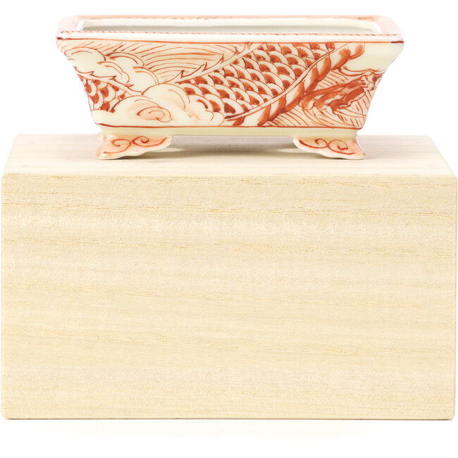 Pot à bonsaï rectangulaire rouge par Kutani - 95 x 75 x 35 mm