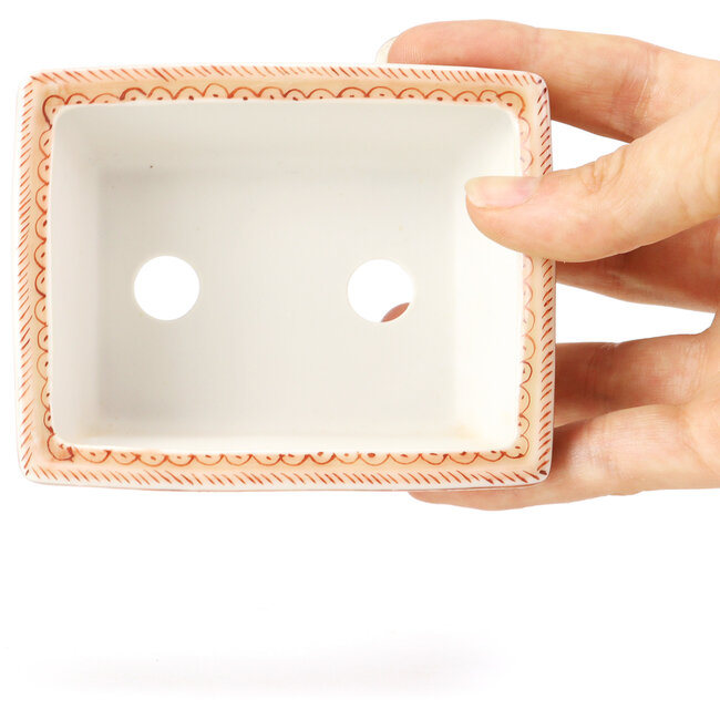 Pot à bonsaï rectangulaire rouge par Kutani - 95 x 75 x 35 mm