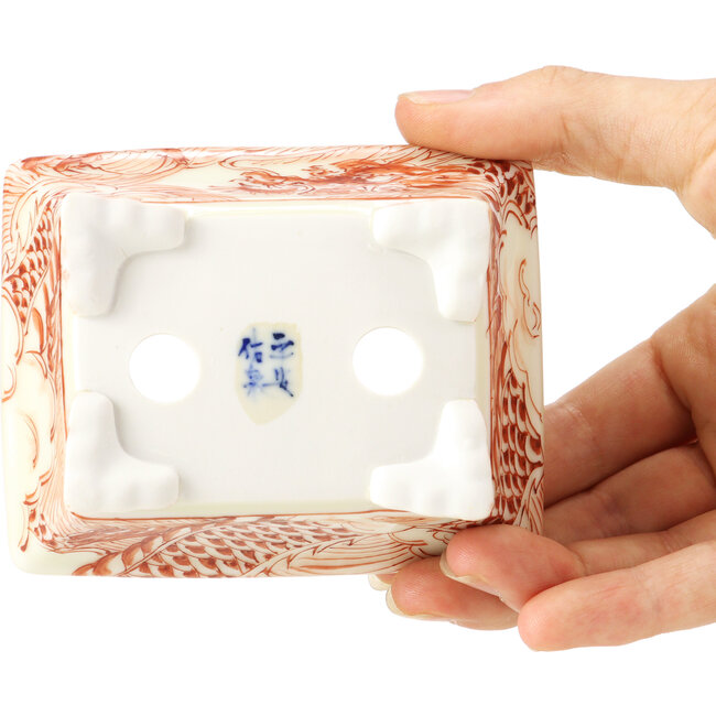 Pot à bonsaï rectangulaire rouge par Kutani - 95 x 75 x 35 mm