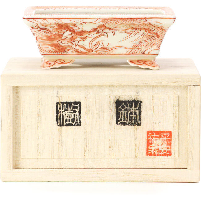 Pot à bonsaï rectangulaire rouge par Kutani - 95 x 75 x 35 mm