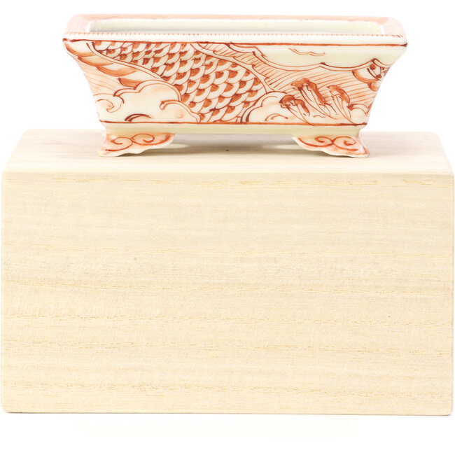 Rechthoekige rode bonsaipot van Kutani - 95 x 75 x 35 mm