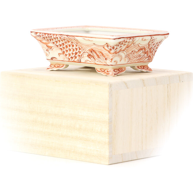 Pot à bonsaï rectangulaire rouge par Kutani - 95 x 75 x 35 mm