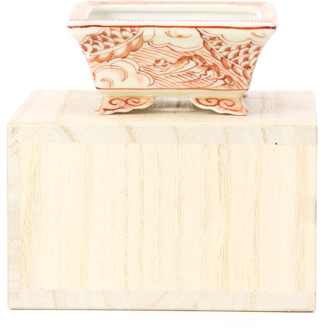 Maceta de bonsái rectangular roja de Kutani - 95 x 75 x 35 mm