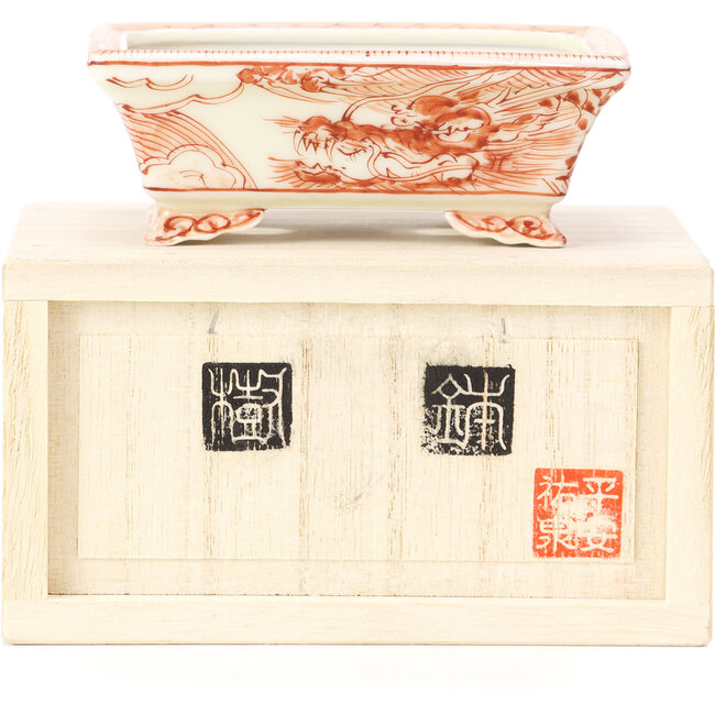 Vaso rettangolare per bonsai rosso di Kutani - 95 x 75 x 35 mm