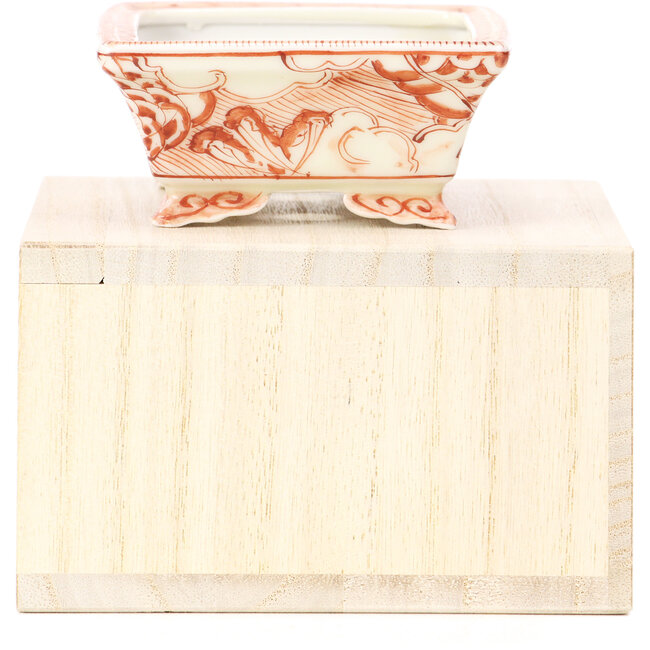Pot à bonsaï rectangulaire rouge par Kutani - 95 x 75 x 35 mm