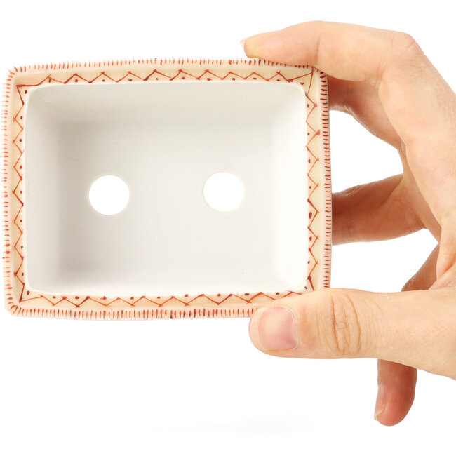 Pot à bonsaï rectangulaire rouge par Kutani - 95 x 75 x 35 mm