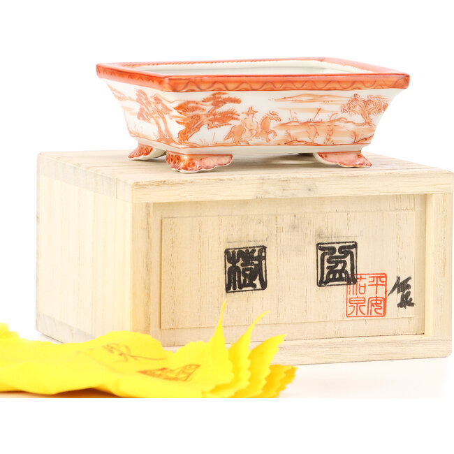 Pot à bonsaï rectangulaire rouge par Kutani - 95 x 75 x 35 mm