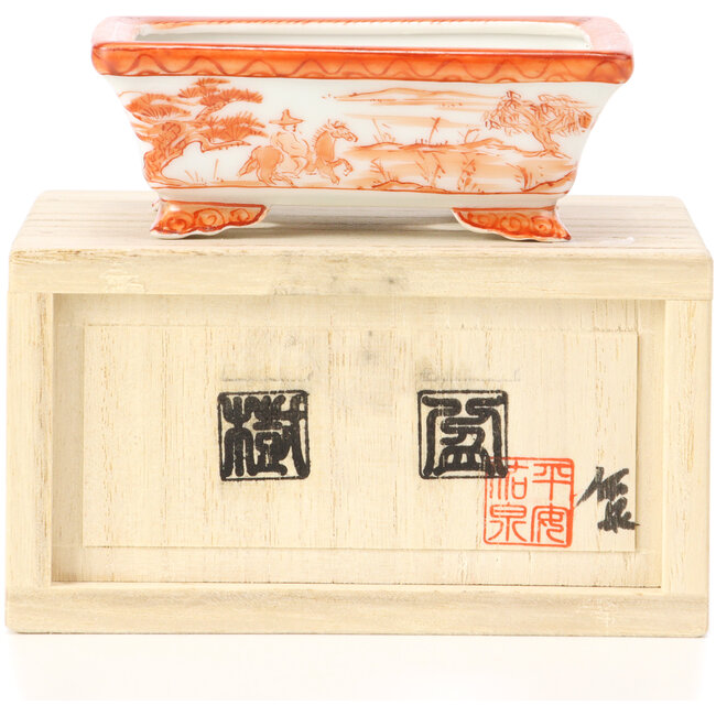 Pot à bonsaï rectangulaire rouge par Kutani - 95 x 75 x 35 mm