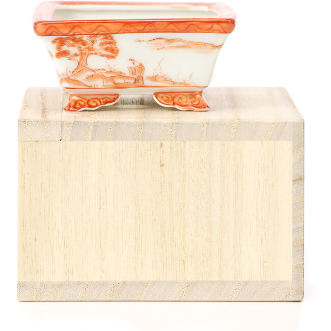 Pot à bonsaï rectangulaire rouge par Kutani - 95 x 75 x 35 mm