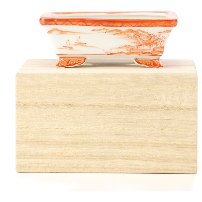 Pot à bonsaï rectangulaire rouge par Kutani - 95 x 75 x 35 mm