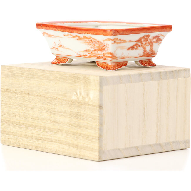 Vaso rettangolare per bonsai rosso di Kutani - 95 x 75 x 35 mm