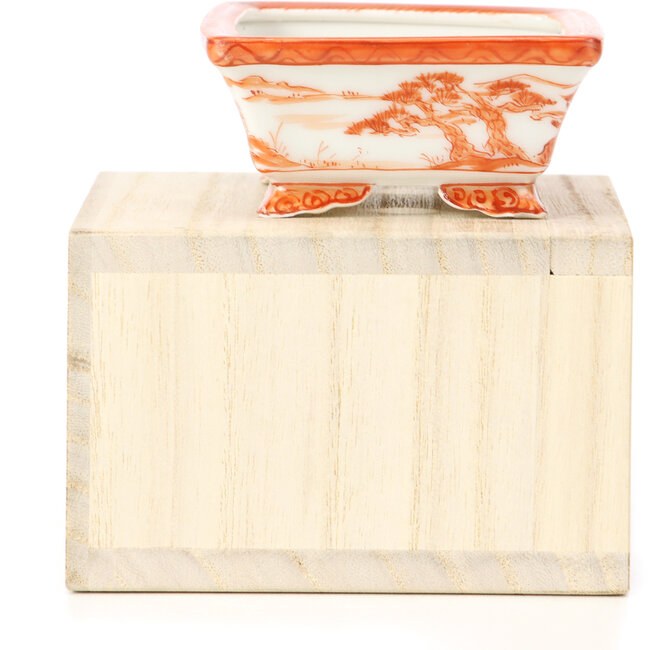 Pot à bonsaï rectangulaire rouge par Kutani - 95 x 75 x 35 mm