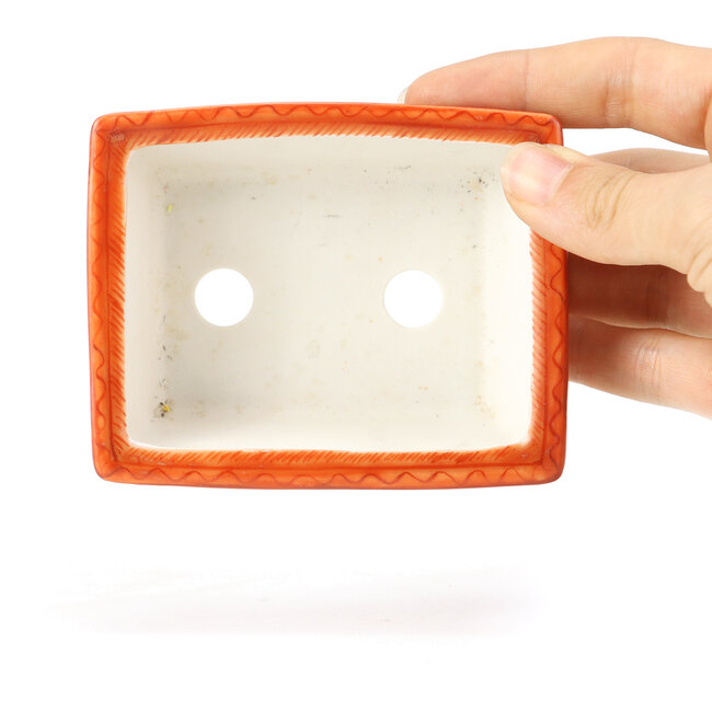 Pot à bonsaï rectangulaire rouge par Kutani - 95 x 75 x 35 mm